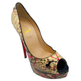 Load image into Gallery viewer, Christian Louboutin Cream / Pink Multi Python Paint Splatter Lady Peep 150 Pumps