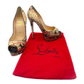 Load image into Gallery viewer, Christian Louboutin Cream / Pink Multi Python Paint Splatter Lady Peep 150 Pumps