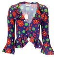 Load image into Gallery viewer, Saint Laurent Blue Rouge Vert Ruffled Floral Printed Crepe Blouse