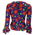 Load image into Gallery viewer, Saint Laurent Blue Rouge Vert Ruffled Floral Printed Crepe Blouse