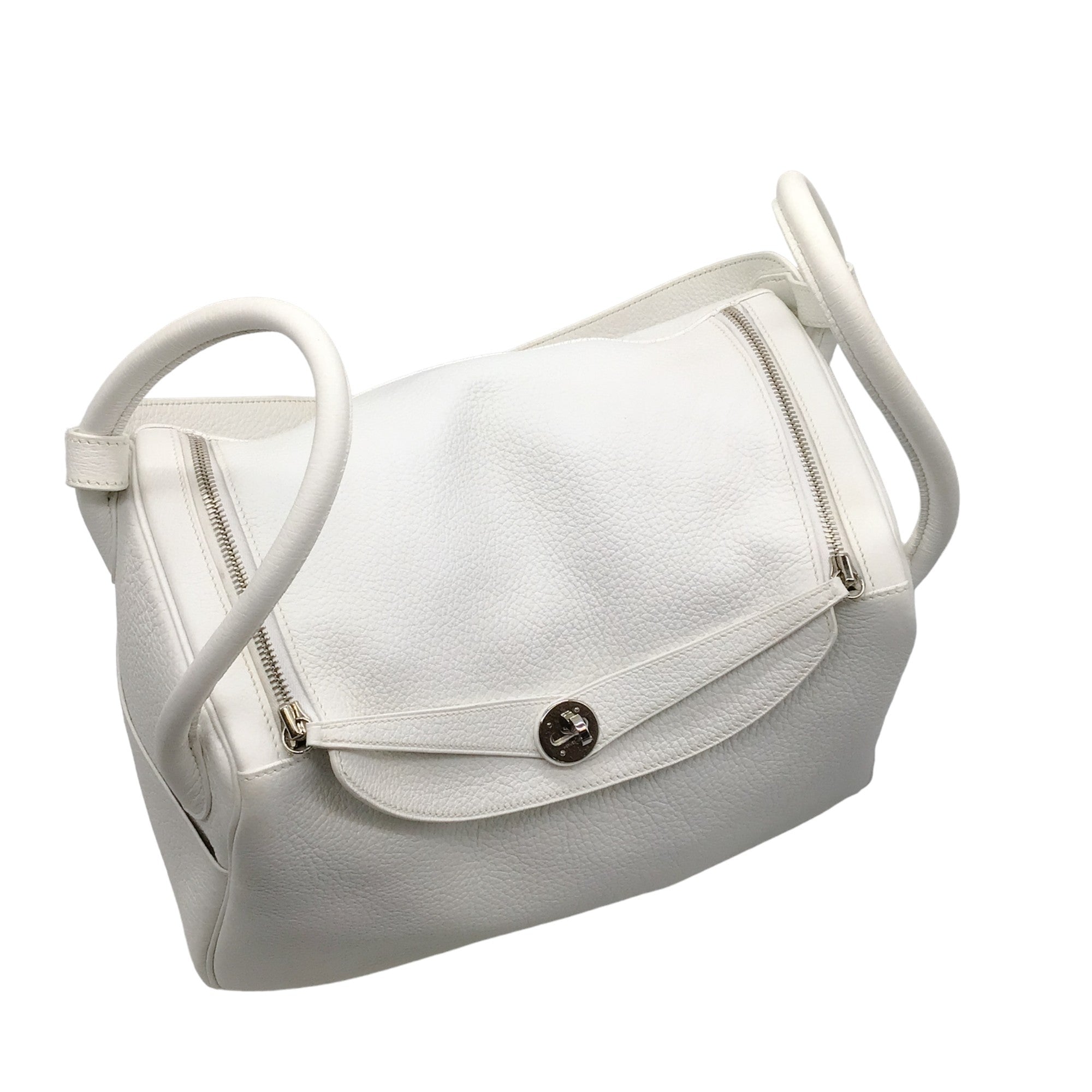 Hermes White 2007 Togo Leather Lindy Handbag