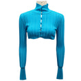 Load image into Gallery viewer, Alaia Turquoise Cropped Shiny Crinoline Cardigan Sweater