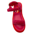 Load image into Gallery viewer, Chanel Pink / Red / Gold CC Logo Quilted Suede Calfskin Flat Platform Sandals
