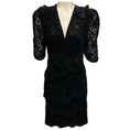 Load image into Gallery viewer, Maje Black Rimael Velvet Flocked Lace Puff Sleeve Mini Cocktail Dress