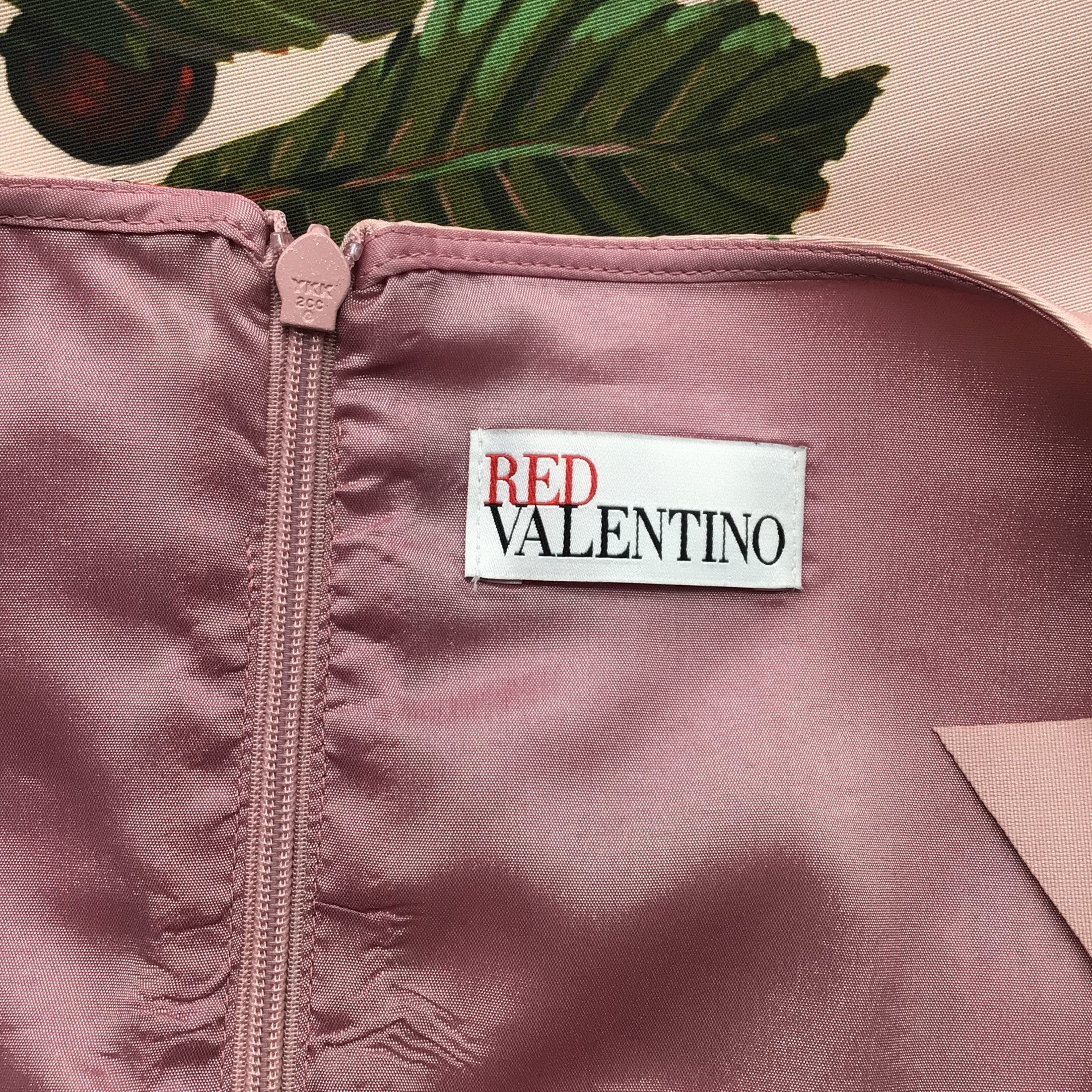 RED Valentino Pink Multi Floral Cherry Print Sleeveless Satin Mini Dress