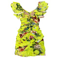 Load image into Gallery viewer, Oscar de la Renta Neon Yellow Multi Spring 2024 Off Shoulder Ruffle Mini Dress