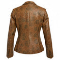 Load image into Gallery viewer, Imp of the Roses Tan Tiger Lily Leather Jacket with Brass Fleur Buttons