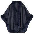 Load image into Gallery viewer, Sofia Cashmere Navy Blue Cashmere Cervinia Fur Trimmed Cape