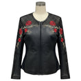 Load image into Gallery viewer, Anne Fontaine Black / Red Rose Embroidered Zip Front Lambskin Leather Cristina Jacket