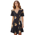 Load image into Gallery viewer, A.L.C. Black / Saffron Lucia Floral Silk Faux Wrap Mini Dress
