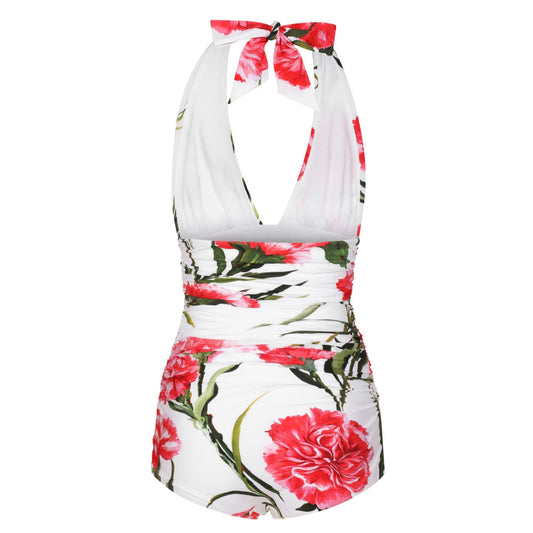Dolce & Gabbana Ruched Floral Print Halterneck Swimsuit