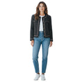 Load image into Gallery viewer, Chanel Black / White / Pink 2023 Pinstriped Wool and Linen Jacket with CC Logo Buttons