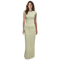 Load image into Gallery viewer, Chanel RARE Vintage 2001 Pale Mint Green / Silver Metallic Gown with Fishnet Trim and Three Camellia Flower Leather Brooches