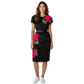 Load image into Gallery viewer, Dolce & Gabbana Black / Pink Rose Floral Applique Fringed Midi Cocktail Dress