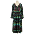 Load image into Gallery viewer, Le Sirenuse Positano Black Multi Printed Silk Dress with Gold Coin Embellishments