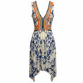 Load image into Gallery viewer, Fuzzi Cream / Blue / Orange Multi Floral Printed Sleeveless V-Neck Mesh Midi Dress