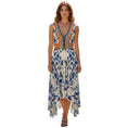 Load image into Gallery viewer, Fuzzi Cream / Blue / Orange Multi Floral Printed Sleeveless V-Neck Mesh Midi Dress