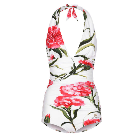 Dolce & Gabbana Ruched Floral Print Halterneck Swimsuit