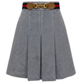 Load image into Gallery viewer, Gucci Navy Blue / White / Gold Horsebit Box Pleated Knee Length Skirt with Web Stripe Detail