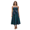 Load image into Gallery viewer, Hunter Bell Green / Blue Multi Tartan Print Strapless Midi Dress with Belt