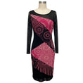 Load image into Gallery viewer, Jean Paul Gaultier Soleil Black / Pink Printed Long Sleeved Mesh Tulle Midi Dress
