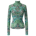 Load image into Gallery viewer, Mary Katrantzou Green / Blue Multi Floral Printed Long Sleeved Stretch Top