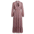 Load image into Gallery viewer, Marie Oliver Pink / Blue Printed Tie Neck Long Sleeved Silk Maxi Dress
