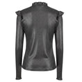 Load image into Gallery viewer, Maje Shiny Silver Argent Clunny Metallic Shirt with Ruffles and Tie Neck
