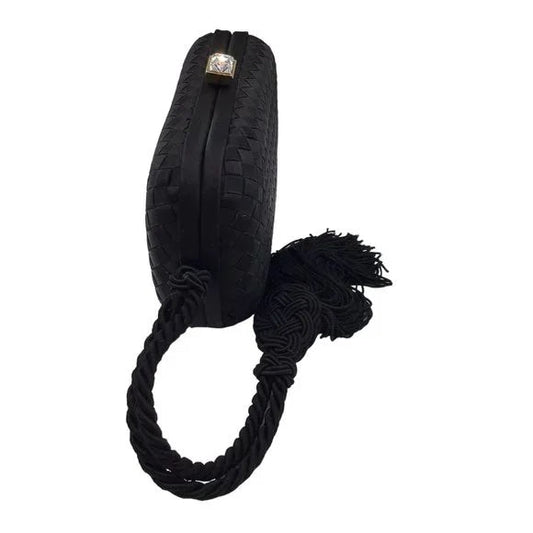 Bottega Veneta Vintage Black Woven Satin Intrecciato Mini Clutch Bag
