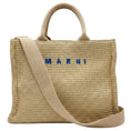 Load image into Gallery viewer, Marni Natural Woven Raffia Tote Handbag with Blue Logo