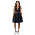 Load image into Gallery viewer, Prada Navy Blue / Burnt Orange Beaded Sleeveless Wool Flared Cocktail Dress