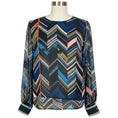 Load image into Gallery viewer, Preen by Thornton Bregazzi Black / Blue Multi Chevron Print Silk Blouse