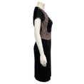 Load image into Gallery viewer, Valentino Black / Blush Pink Floral Mesh Tulle Lace Trimmed Short Sleeved Wool Knit Dress