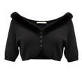 Load image into Gallery viewer, Valentino Black Cropped Knit Shrug Cardigan Sweater with Fur Trim