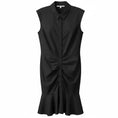 Load image into Gallery viewer, Veronica Beard Black Bell Button Down Ruched Cotton Poplin Shirtdress