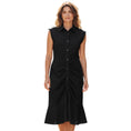 Load image into Gallery viewer, Veronica Beard Black Bell Button Down Ruched Cotton Poplin Shirtdress