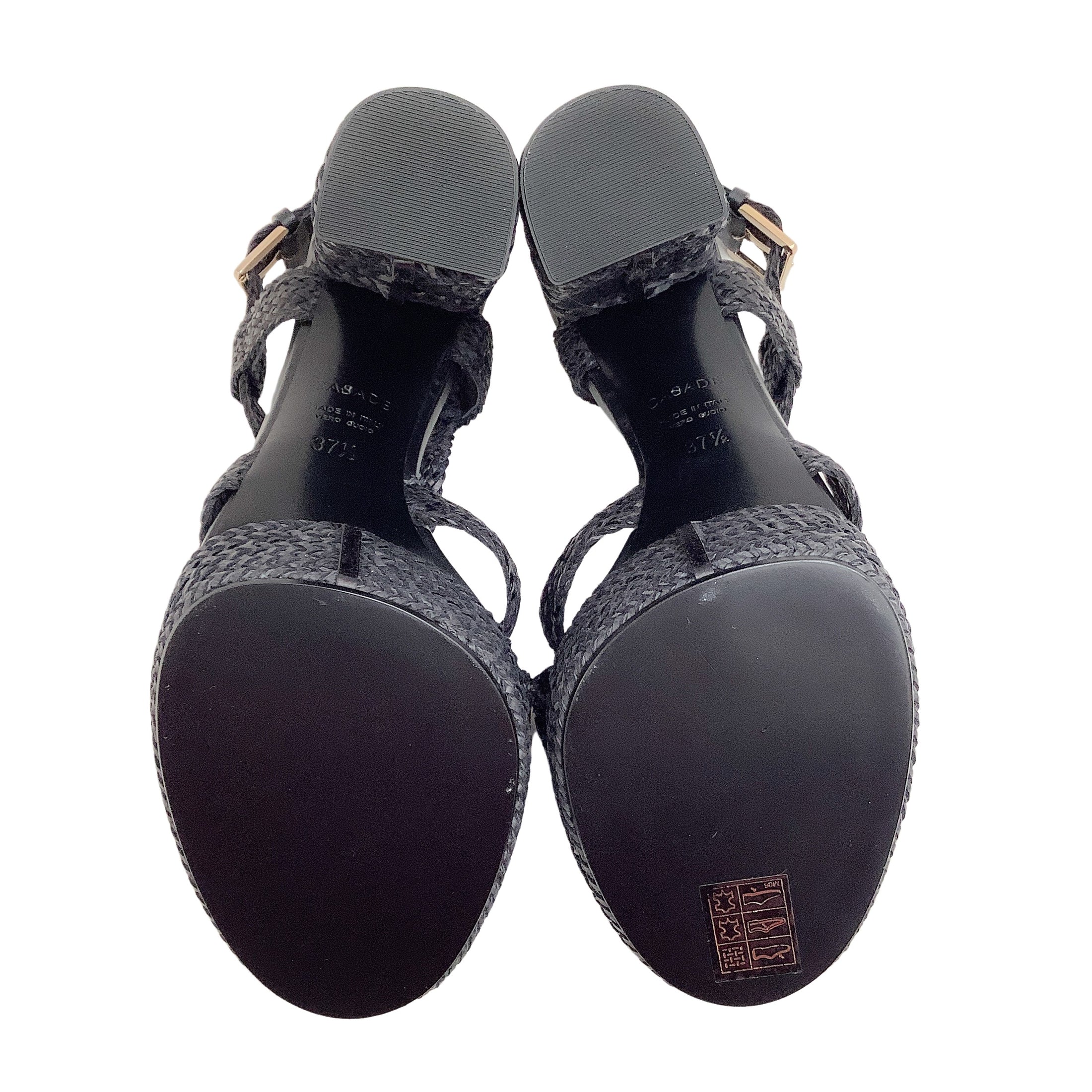 Casadei Black Woven Raffia Platform Sandals