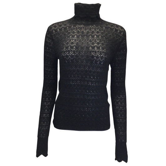 Ralph Lauren Collection Black Long Sleeved Turtleneck Cashmere and Silk Knit Sweater
