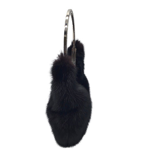Valentino Crystal Embellished Mink Black Fur Clutch