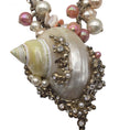 Load image into Gallery viewer, Chanel Pink / Ecru Cc Logo Seashell Pendant Crystal Embellished Imitation Pearl Long Necklace