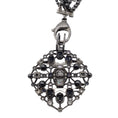 Load image into Gallery viewer, Chanel Gunmetal 2017 Crystal Embellished CC Logo Triple Strand Pearl Necklace