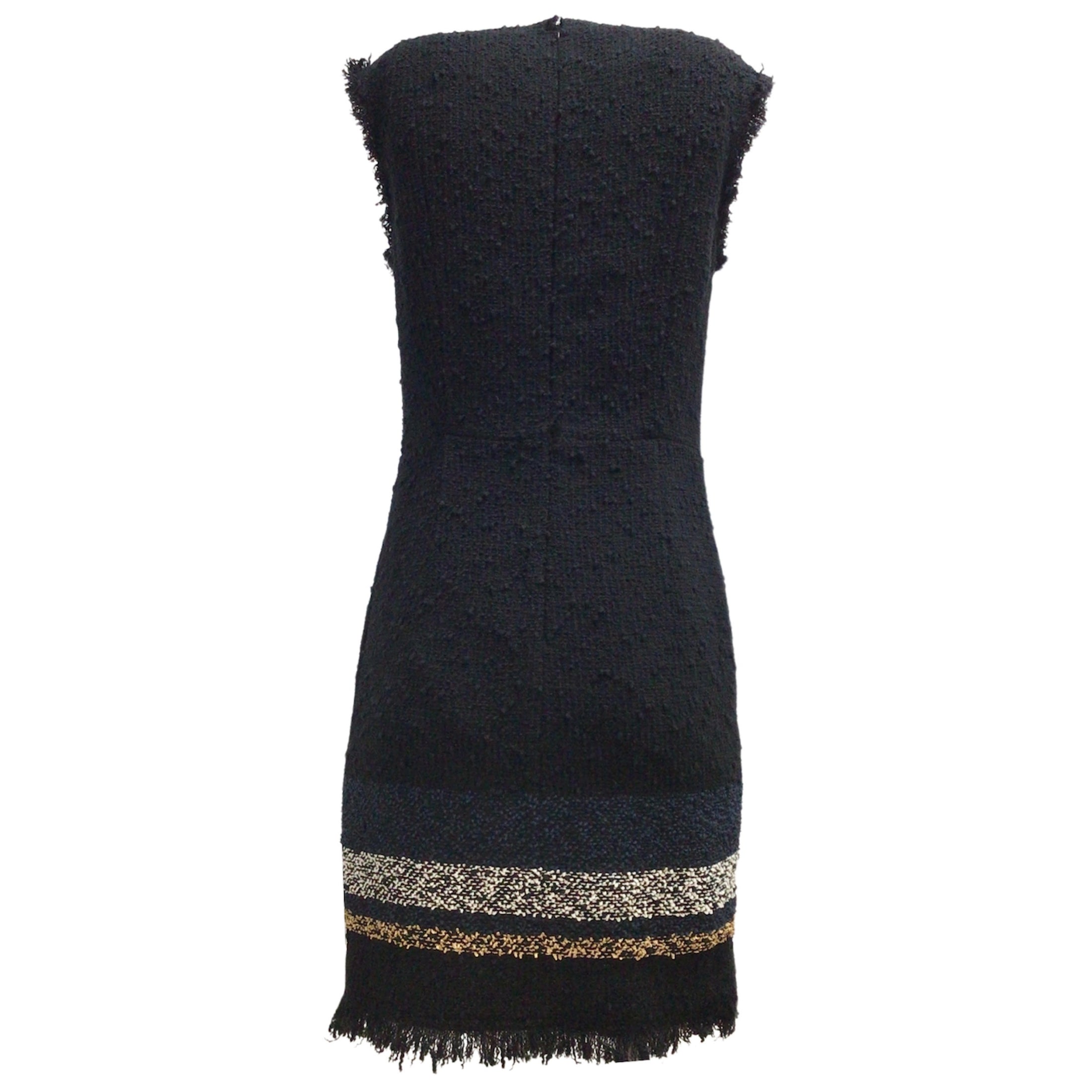 Sonia Rykiel Navy Blue Fringed Trim Sleeveless Boucle Knit Tweed Work/Office Dress