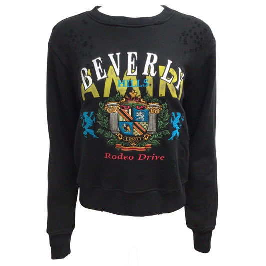 Amiri Rodeo Drive Beverly Hills Long Sleeved Distressed Sweatshirt / Men's Black Multi Sweater