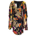 Load image into Gallery viewer, Escada Black / Taupe Multi Retro Printed V-Neck Silk Chiffon Dress
