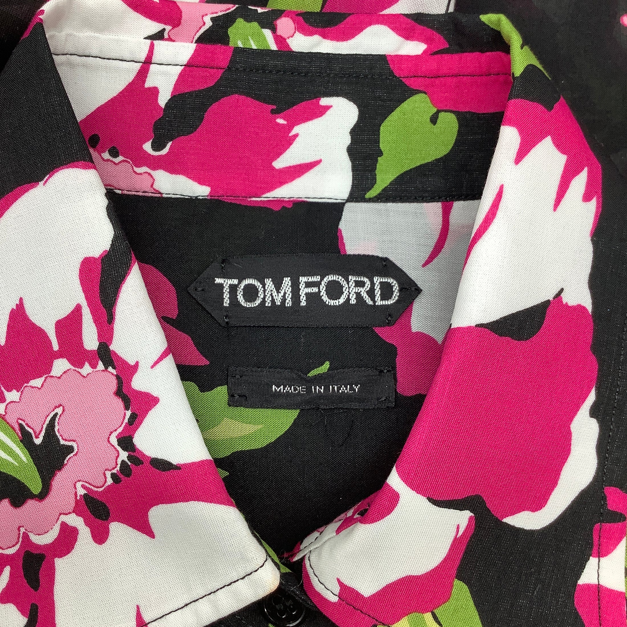 Tom Ford Black/Pink Hibiscus Print Oversized Button-down Top