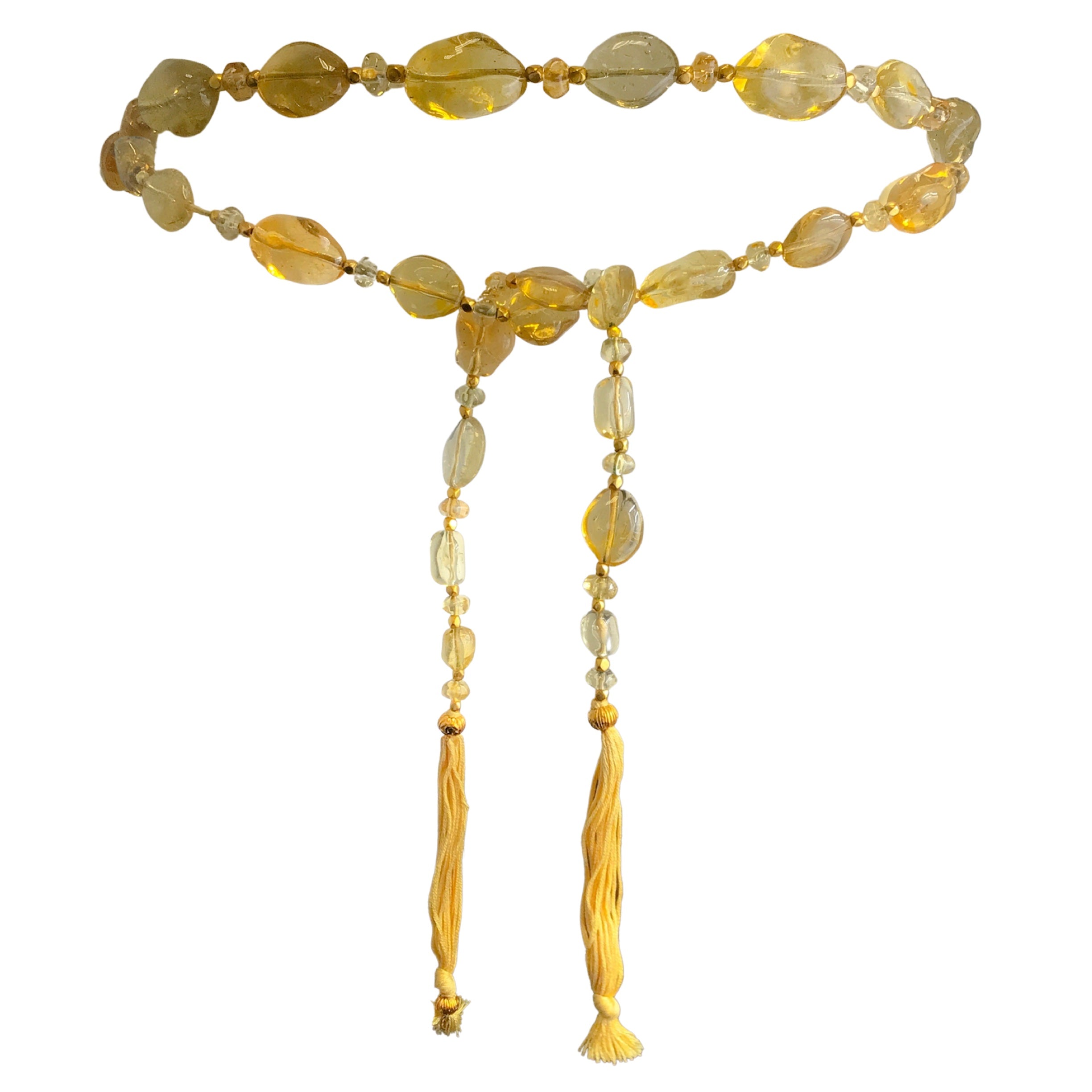 CHANEL VINTAGE 1999 YELLOW RESIN STONE AND GOLD CC LOGO CHARM TASSEL DETAIL BELT Chanel vintage 1999 Yellow Resin Stone and Gold CC Logo  main image 4