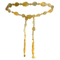 Load image into Gallery viewer, Chanel Vintage 1999 Yellow Resin Stone and Gold CC Logo Charm Tassel Detail Belt