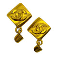Load image into Gallery viewer, Chanel Gold Tone 1996 Logo Drop Clip On Earrings