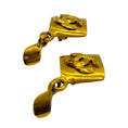 Load image into Gallery viewer, Chanel Gold Tone 1996 Logo Drop Clip On Earrings
