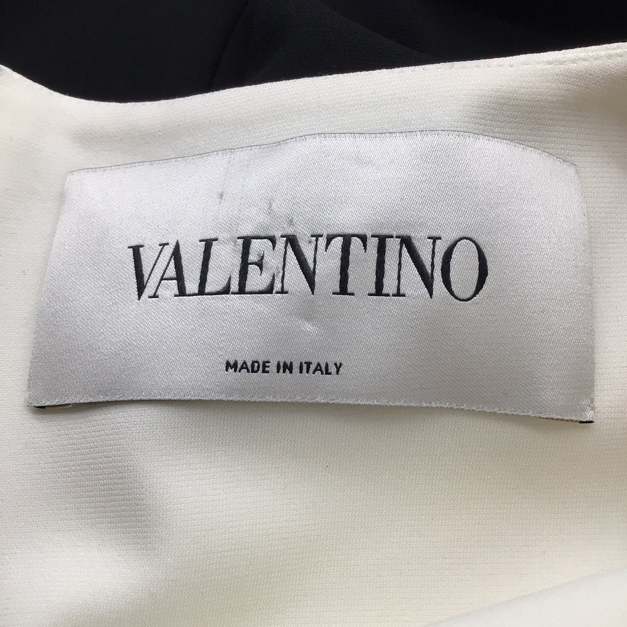 Valentino Ivory / Black Ruffled Detail Sleeveless Crepe Cocktail Dress